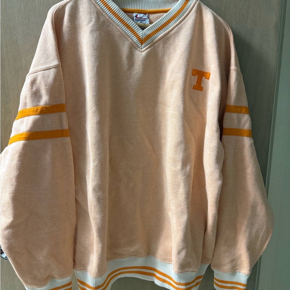 80s Cadre Athletic V-Neck Men's Sweater in TN Cream and Orange